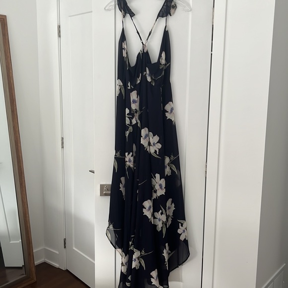 Lulus All Mine Navy Blue Floral Print High-Low Wrap Dress Size L Never Worn - Picture 9 of 9